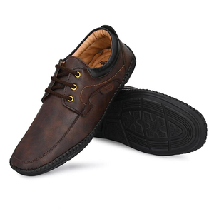 Chaussures habillées en cuir à lacets, bout rond, couleur unie, pour le bureau, confortables pour hommes, toutes saisons, semelle intermédiaire en EVA, semelle extérieure en caoutchouc - Product Image 4