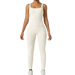 จั๊มสูทออกกำลังกายแผ่นผ้าสแปนเด็กซ์/ ไนลอนระบายอากาศสำหรับผู้หญิงกางเกงโยคะบอดี้สูทกีฬาโครงแนบเนื้อสำหรับยิมชุดวิ่งจ๊อกกิ้งลูกเรือ - Product Image 1