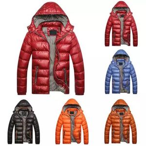Veste matelassée à capuche pour homme, chaude et épaisse, avec fermeture éclair, décontractée, couleur unie, en rouge, bleu, orange, noir - Product Image 1
