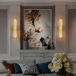 Applique murale moderne en marbre naturel de 19,7 pouces, ensemble d'appliques dorées pour salle de bain, salon, chambre à coucher, couloir, escalier, éclairage mural - Product Image 2