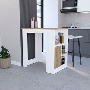 Isla de cocina Wynne con almacenamiento y gabinete Acabado de Macadamia Color blanco - Product Image 1