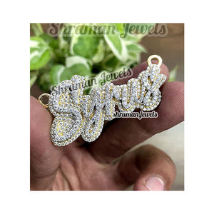 Bling Two-Layer Custom Cursive <b>Initial</b> Script Charm Lab Grown Diamonds 925 Sterling <b>Silver</b> Gold Plated Hip Hop Gift Jewelry - Product Image 1