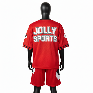 Ensemble de shorts en jersey de polyester respirant pour hommes, léger, rouge, vêtements de sport avec logo personnalisé par transfert thermique, ensemble de shorts pour hommes - Product Image 2