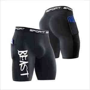 Pantalones Cortos de Compresión para Hombre, Estampado Deportivo, Secado Rápido, con Bolsillos, Cintura Media, Cortos, de Spandex y Poliéster, Tejido Elástico - Product Image 1