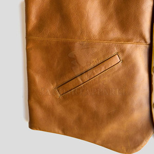 Men's Brown Leather Vest Single Breasted Turn-down Collar Casual Outerwear Regular Length Solid Color Button Closure - Product Image 6