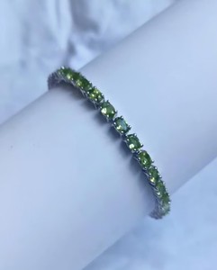 Natural Peridot Tennis <b>Charm</b> Bracelet Sterling <b>Silver</b> White Gold Plated Luxury Green Gemstone Women's Wedding Anniversary Gift - Product Image 3