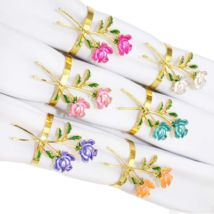 Anneaux de serviette en alliage rose en forme de fleur, nouveau design DE AARTICO, largeur 4,5 cm, pour mariages et fêtes, décoration de table, en stock - Product Image 5