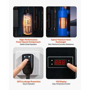 Pompe à chaleur électrique pour piscine hors sol, double mode, 14710 BTU, 3962 gallons, COP max 5.13, chauffage et refroidissement - Product Image 5