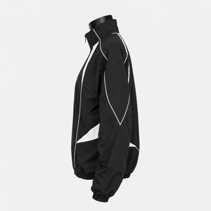 Veste coupe-vent de sport pour homme personnalisée, veste de sport à fermeture éclair avec panneaux contrastés noir et blanc - Product Image 3
