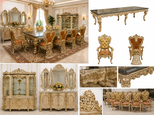 Deluxe Dual Carving <b>Dining</b> <b>Table</b> and Chairs Set Hand-Carved Solid Teak <b>Wood</b> 10 Seater <b>Dining</b> <b>Table</b> Set Manufacturer & Exporter - Product Image 2