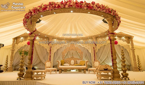 Mandap de mariage élégant et doré sculpté, décorations de mandap, piliers dorés époustouflants, mandap pour cérémonie de mariage tamilienne, Sydney, Royaume-Uni - Product Image 6