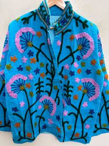 Wholesale Handmade Suzani Embroidered <b>Velvet</b> Reversible Cotton Lining <b>Jacket</b> for Women Bohemian Floral Winter Fashion Outerwear - Product Image 4