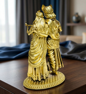 Idole de Radha Krishna en laiton pur plaqué de Jaipur Metals |   100% Laiton |   Statue de divinité hindoue |   10,5x7x16cm |   560g |   Déménagement en bonne ambiance - Product Image 4
