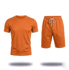 Ensemble Sportif Homme 100% Coton Été 2 Pièces T-shirts Manches Courtes et Shorts Style Urbain Motif Uni Respirant Vente en Gros - Product Image 5
