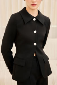 Women <b>Blazer</b> AUREA KA57 Solid Elegant / Vintage / Modern Classic Structured Thick-Form <b>Blazer</b> with Button Detail and Back Slit - Product Image 6