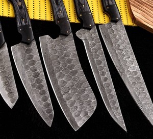 Custom Handmade Five-Piece Chef <b>Set</b> Ambidextrous Straight Edge <b>Sharp</b> Blades Damascus Steel Durable in Wood+Micarta Handle - Product Image 3