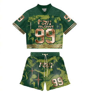 Ran Global Collective Unisex Streetwear <b>Crop</b> <b>Top</b> and Shorts Set Sublimation Print Geometric Design 99 Numbered Summer Wear - Product Image 2