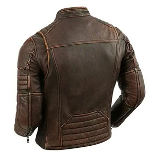Econex Sports Brown Genuine Leather Moto <b>Jacket</b> Men Waterproof Windproof Turn-down Collar Zipper Closure <b>Slim</b> <b>Fit</b> Winter Style - Product Image 4
