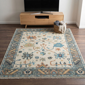 Alfombra de Lana Oushak Multicolor de Lujo, Tejida a Mano, Diseño Floral Clásico y Tradicional, Pelo Plano, para Sala de Estar y Decoración del Hogar - Product Image 2