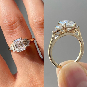 Luxury Emerald Cut Lab Grown <b>Diamond</b> Five Stone <b>Ring</b> IGI Certified 14K Gold Plated Wedding Bridal Jewelry Gift - Product Image 3