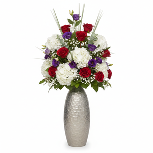 Florero de Metal Plateado Martillado de Lujo, Diseño Ovalado Alto y Elegante, Hecho a Mano, Decoración Moderna para el Hogar, Centro de Mesa, Unidad Individual - Product Image 1