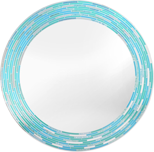 Espejo Redondo de Mosaico Turquesa Azul Aqua Hecho a Mano con Marco de Azulejos Geométricos de Vidrio, Espejo Decorativo Moderno para Sala de Estar - Product Image 5