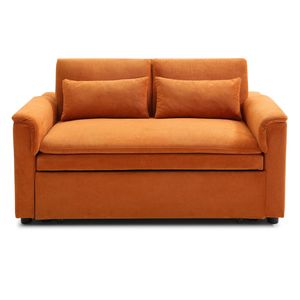Divano Letto Convertibile a 2 Posti in Velluto da 55 Pollici con Schienale Regolabile, Porte USB e Tasche Laterali per Casa o Ufficio - Product Image 6
