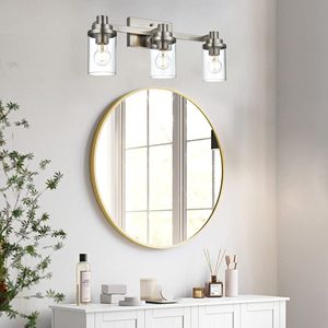 3-<b>Light</b> Brushed Nickel Bathroom <b>Vanity</b> Lighting Fixtures with Clear Glass Shade for Bathrooms & <b>Mirrors</b> - Product Image 1