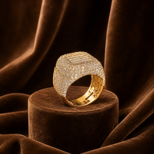 Baguette Cut Moissanite <b>Iced</b> Out <b>Ring</b> Round Shape Vermeil Yellow Gold Square Cluster Wedding Band for Men's - Product Image 3