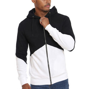 Mens Black White Color Block Zip Up Hoodie Full Zip Hooded Sweatshirt Casual Streetwear Cotton Fleece Jacket Custom Logo Hoodie - Product Image 1