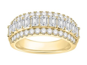 Anillo de eternidad con tres filas de diamantes talla baguette de 2.00 quilates cultivados en laboratorio en oro de 18 quilates y platino - Product Image 2