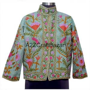 Blouson en coton fait main avec volants, broderies, manches longues, motif floral, doublure en coton respirant - Vêtement décontracté d'hiver pour femmes - Product Image 5