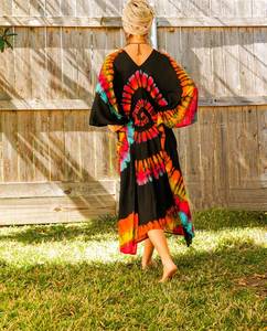 Handmade Indian Viscose <b>Kaftan</b> Women's Three Quarter Sleeve Long Ankle-Length Tie Dye V-Neck Straight Silhouette <b>Plus</b> <b>Size</b> - Product Image 2