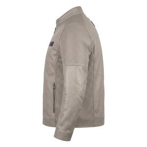 Chaqueta de Cuero Genuino Perforada Gris Claro para Hombre, Venta al por Mayor, Personalizada, OEM, ODM, Chaqueta de Motero Ventilada, Proveedor Directo de Fábrica - Product Image 4