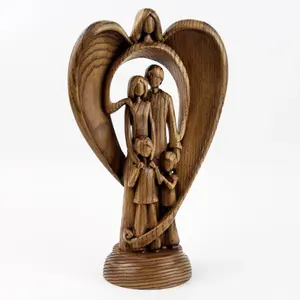 Guardian angel <b>family</b> statue wooden sculpture with two sons one daughter easter gift <b>family</b> decor angel blessing <b>portrait</b> - Product Image 4