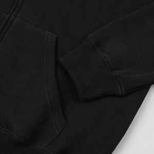 Sudadera con Capucha Negra para Hombre, Cierre de Cremallera, Corte Regular, Color Sólido, Tejido de Punto, 100% Poliéster, 300g, Felpa Francesa, Ropa de Otoño - Product Image 6