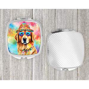 Golden Retriever Hippie Dawg <b>Compact</b> Folding Handheld Makeup <b>Mirror</b> Decorative Travel <b>Mirror</b> for Women Girls Pocket Size Gift - Product Image 4