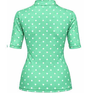 <b>Mint</b> <b>Green</b> Polka Dot Women Mock Neck Short Sleeve T Shirt Slim Fit Printed Casual Stretch <b>Top</b> Fashion Summer Wear Wholesale - Product Image 2