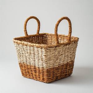 Panier élégant en jonc de mer tressé à la main avec poignées robustes pour le rangement et la décoration de la cuisine, de la salle de bain et du salon - Product Image 2