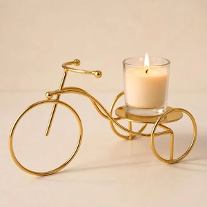 Gold Bicycle Candle Holder <b>Amber</b> <b>Glass</b> Jar Metal Candlestick Stand Decorative Tealight Holder for Home Party Decor - Product Image 4