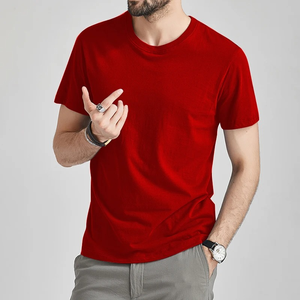 Camiseta de Cuello Redondo de Algodón Premium para Hombre, Azul Marino, Manga Corta, Corte Regular, Transpirable, Informal, Esencial para el Día a Día, Lisa - Product Image 4
