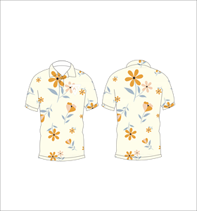 Men’s Cream Floral Print Polo Shirt Casual Summer Short Sleeve <b>Flower</b> Pattern Polo Tee - Product Image 3