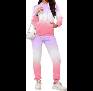 Casual Jogging <b>Suits</b> Tracksuits Long Sleeve Hoodie Sweatshirts Drawstring Sweatpants Two Piece Sets <b>Purple</b> Pink Gradient - Product Image 1