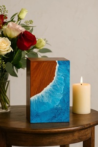 Handmade Rosewood Cremation Urn <b>Box</b> Resin Ocean Wave Design - Product Image 6