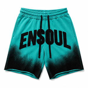 Pantalones Cortos Casuales Personalizados OEM para Hombre, Estilo Vintage, Holgados, Degradados, de Algodón Tejido, Cintura Media, con Parche Bordado de Chenilla y Cordón Ajustable - Product Image 3