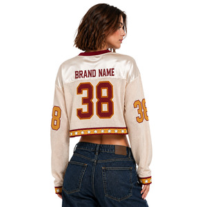 Maillot de football américain tendance pour femme, manches longues, coupe courte, style streetwear oversize en maille, vente en gros, fabrication OEM - Product Image 2