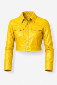 Veste en cuir courte pour femme, design tendance, jaune vif, coupe ajustée, style trucker, pièce maîtresse de la mode - Product Image 5