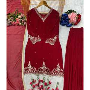 Hermoso conjunto de traje de fiesta para mujer con Plazzo Top y Dupatta - Product Image 2