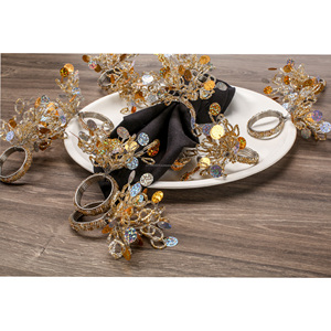 Vente chaude À La Main Rond De Serviette Fantaisie Perle De Noël Étincelle Conception Papier Bois En Gros En Vrac Quantité Pas Cher Prix Table - Product Image 3