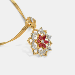 Yellow Gold <b>Ruby</b> Floral Lab Grown Diamond Pendant <b>Necklace</b> - Product Image 4